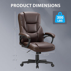 Ergonomic PU Leather Office Chair with Lumbar Support & Head Rest – Brown