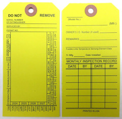 100-FIRE EXTINGUISHER 4-YEAR 2024-2027 INSPECTION Double Sided Tags 5 1/4 X 2 ½
