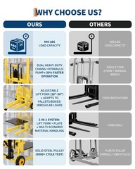Material Lift Winch Stacker, Hydraulic Lift Table Cart 440 Lbs , 36″ Lift Height