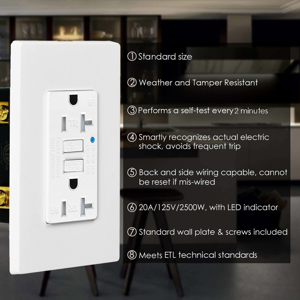 GFI GFCI Outlet 20 Amp Tamper Resistant Weather Resistant Receptacles Self-Test