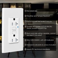 GFI GFCI Outlet 20 Amp Tamper Resistant Weather Resistant Receptacles Self-Test
