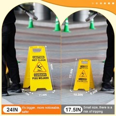 24in Caution Wet Floor Sign, 2 Pack Yellow Bilingual Double-Sided Commercial