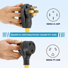 OPEN BOX – RV 50Amp Male To 30Amp Female Power Cord Plug Adapter 50M/30F Cable