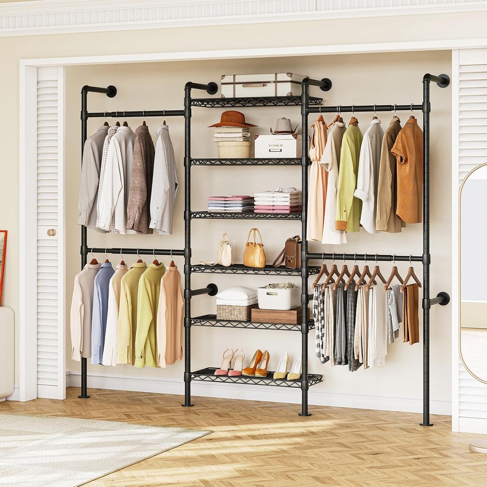 ONBRILL H3 Black Industrial Closet System 5.4ft to 8.1ft Adjustable Rack