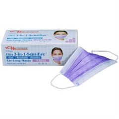 ULTRA 3-IN-1 SENSITIVE EAR-LOOP MASK – PURPLE, 50/BX. ASTM LEVEL 2 – VALUMAX