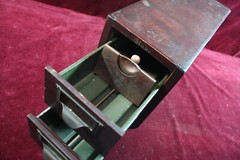 ** ANTIQUE GLOBE WOOD INDEX FILE CABINET TABLETOP RECIPE SCHOOL GENERAL STORE **