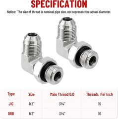 10 Pack 90 Degree Elbow Hydraulic Hose Fittings: 1/2″ JIC 37° Male x #8 SAE/ORB