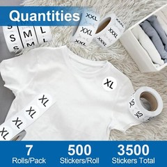 3500 PCS Clothing Size Stickers Label Self Adhesive (XS, S, M, L, XL, XXL, XXXL)
