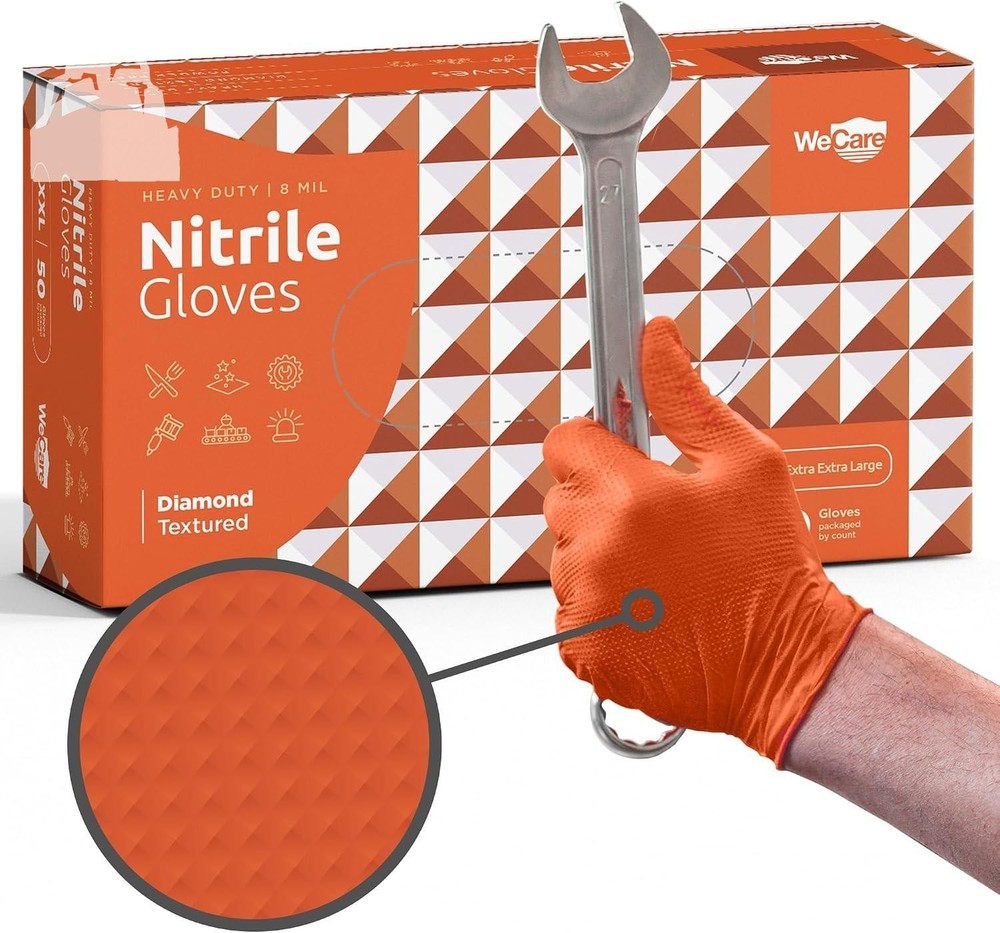 8 Mil Nitrile Gloves Heavy Duty Mechanic Disposable Diamond Grip