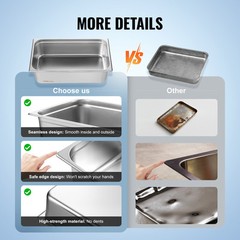 VEVOR 6 Pack Full Size Hotel Pans Steam Table Pan Stainless Steel 6″ Deep