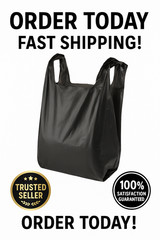 1/6 Black HDPE Plastic T-Shirt Bags 11.5×6.25×21″ Heavy-Duty .87mil Bulk