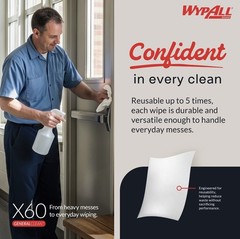 WypAll GeneralClean X60 Cloths Multi-Task Cleaning Wipes (34790), Pop-Up Box