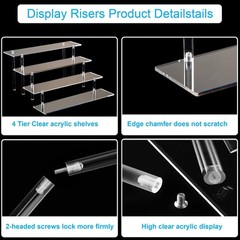 4 Tier Acrylic Display Risers, Clear Perfume Organizer Stand, Large