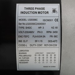 3HP 3450RPM General Purpose Three Phase Motor 230V/460V CW/CCW TEFC 2Pole 60HZ