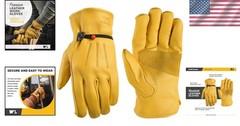 Cowhide Leather Work Gloves with Adjustable Wrist – Durable, Puncture-Resista…