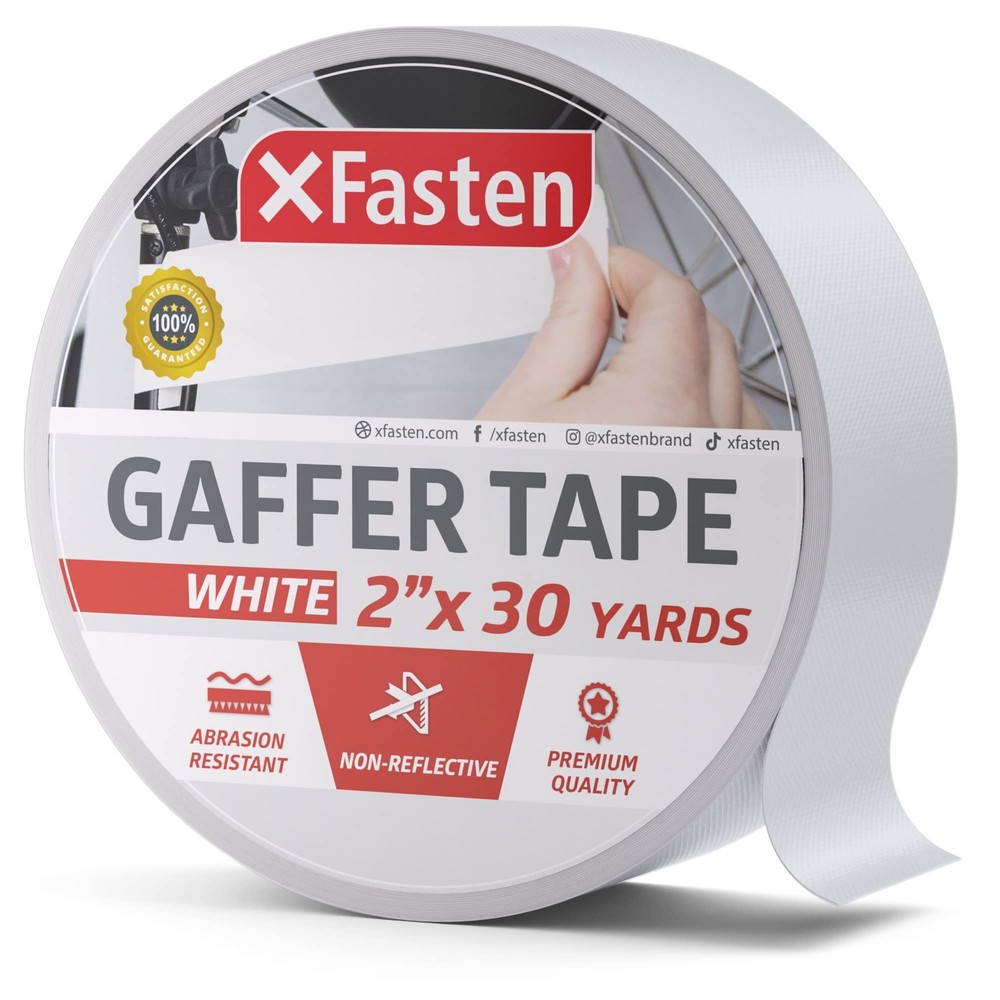 XFasten White Gaffer Tape 2 Inch X 30 Yards, Non-Reflective Matte Finish, No …