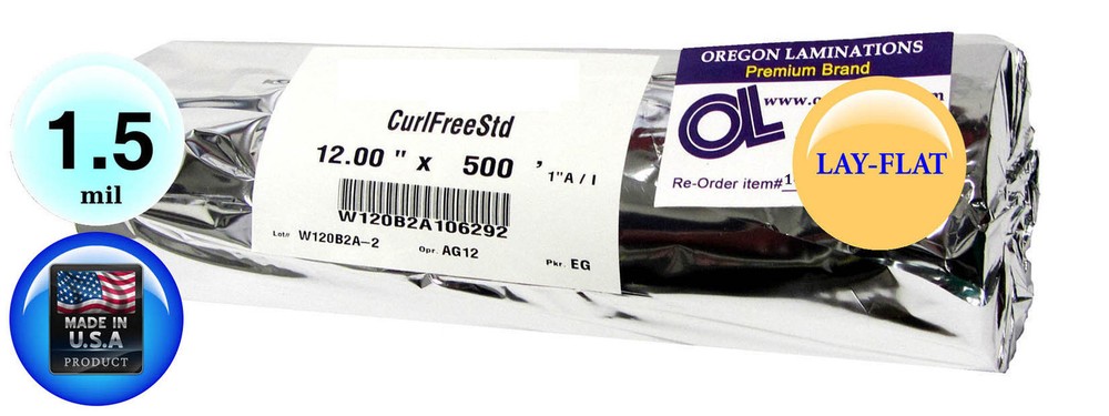 Lay-Flat Roll Laminating Film 12″ x 500 on 1″ core 1.5 Mil [1 roll] Clear Nylon