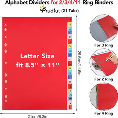 21 Tab A-Z Alphabet Binder Dividers Letter Size Plastic 2 3 4 11 Ring