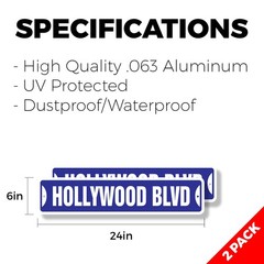 HOLLYWOOD BLVD Street Sign (2 Pack) california boulevard CA tinsel town