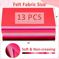 13 Rolls 8″X35″ 1.4Mm Thick Soft Felt Fabric Sheet 13 Assorted Red Series Colors