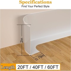 Self-Adhesive Flexible Baseboard Molding Trim – 20 Ft Vinyl Wall Base for Curved