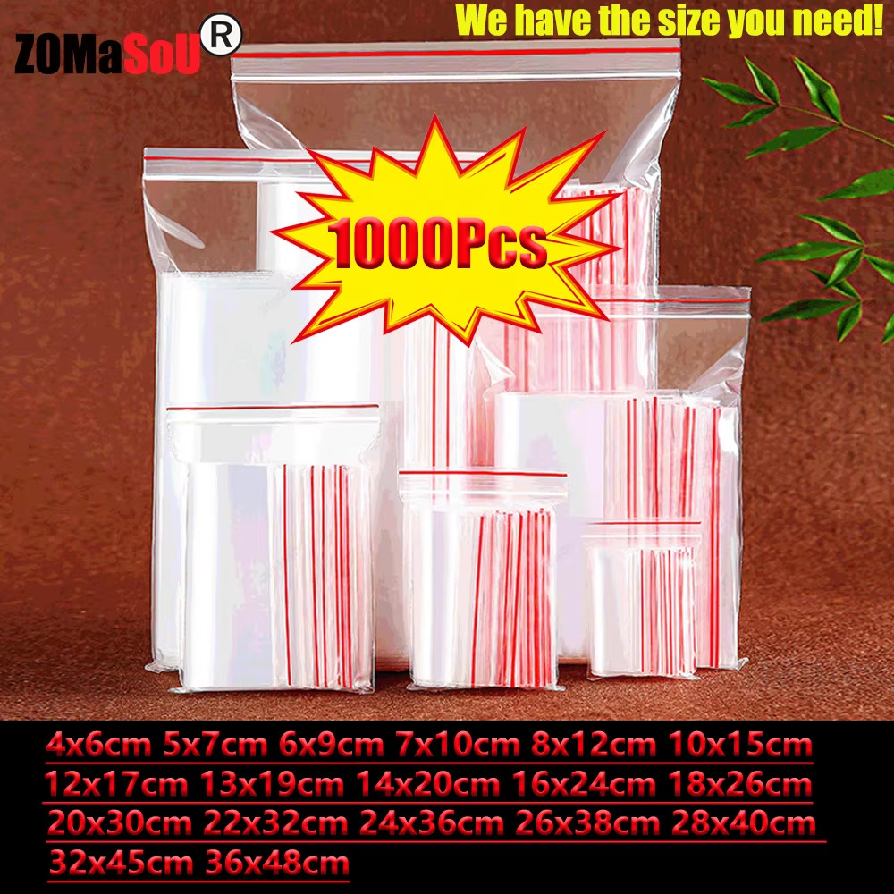 1000-100Pcs Small Zip Lock Plastic Bags Transparent Bag Reclosable Vacuum Storag