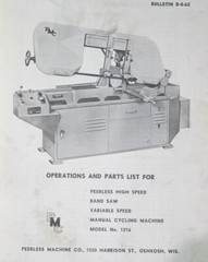 Peerless 1216, Band Saw, Operations and Parts Manual
