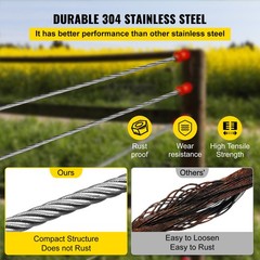 VEVOR T304 3/16″ Stainless Steel Cable Wire Rope 7×19 250FT Railing Kit