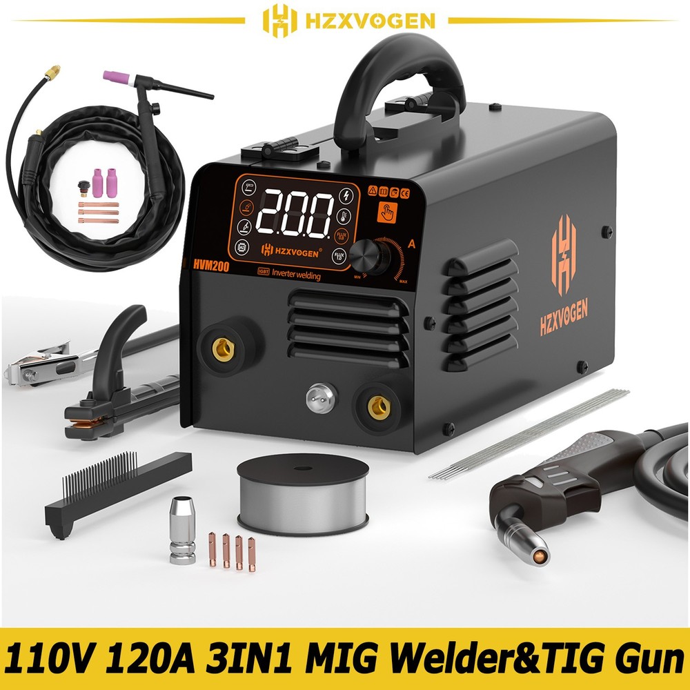 HXZVOGEN 3in1 MIG Welder& TIG Gun, 120A 110V MMA/TIG/Gasless MIG IGBT Inverter