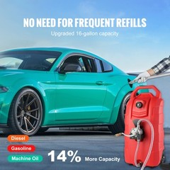 VEVOR 16 Gallon Fuel Caddy Portable Gas Storage Tank 7.8 L/min with Manual Pump