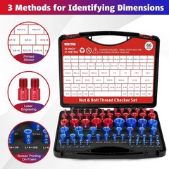 66 Pcs Thread Checker Nut and Bolt Thread Checker Set with 35 Inch and 31 Metric