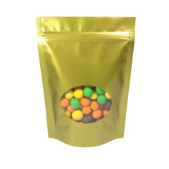 Smell-Proof Glossy Gold Stand-Up Zip Seal Pouch w/ Window in Many QTY (6.3×8.7″)