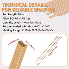 10 Pcs 15% Silver Brazing Rods BCuP-5 Welding Materials for HVAC Industrial Use