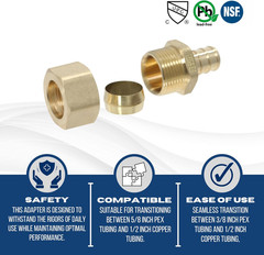 OD compression 5/8 Inch x 1/2 Inch Pex Transition Straight Adapter, 26-5-3=2X, 2