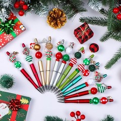 Fuutreo 12 Set 126 Pcs Christmas Beadable Pens Kit Silicone Plastic Wooden Be…
