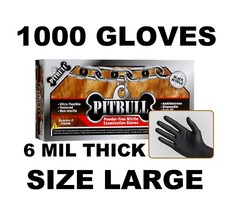 PITBULL Black Nitrile Gloves, 6 mil, Powder Free, Case of 1000 Size L LARGE