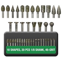 Staten Tools 20Pcs 46-Grit Diamond Burr Bits, 1/8″ Shank – Compatible