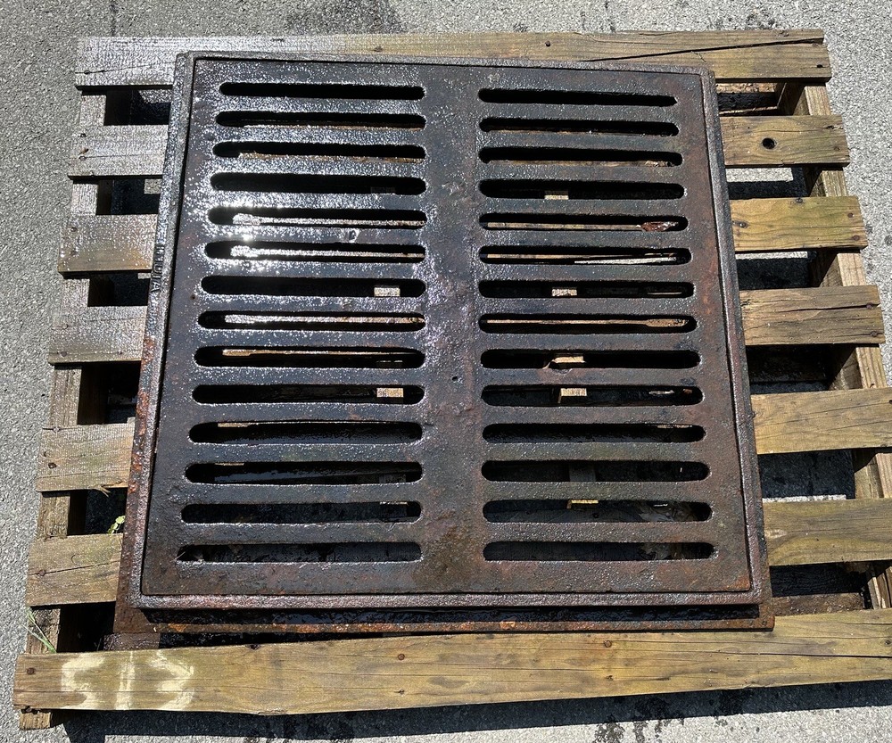 Unused Cast Iron Storm Drain Catch Basin Frame With Grate 32.5” X 32.5”