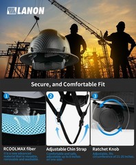 LANON Full Brim Hard Hat, OSHA Construction Work Approved, Charcoal Gray Design,