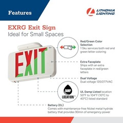 LED Exit Sign Single Sided Switchable Red Green Emergency Backup Wall Mount