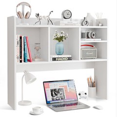 Desktop Bookshelf Countertop Storage Hutch with 5 Shelves for Office Home White