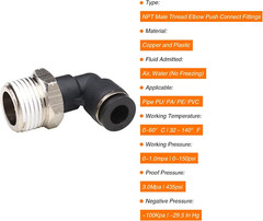 1/2 Npt Push to Connect Air Fitting 1/4 Inch OD Tubing Elbow Air Line Quick Con