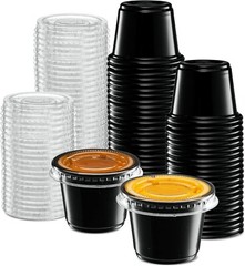 1 oz Plastic Black Disposable Portion Cups with Lids Sauce Souffle Cup
