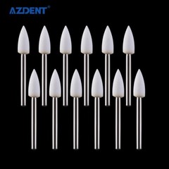 AZDENT Dental White Stone Polishing Burs Flame Mounted FG Abrasion Point Burs