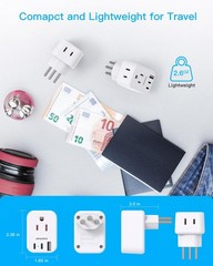 Brazil Power Adapter, Type N Plug with 2 Outlets 3 USB Ports for Travel