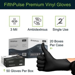 Black Vinyl Disposable Gloves Large 50 Pack – Latex Free, Powder Free Medical…