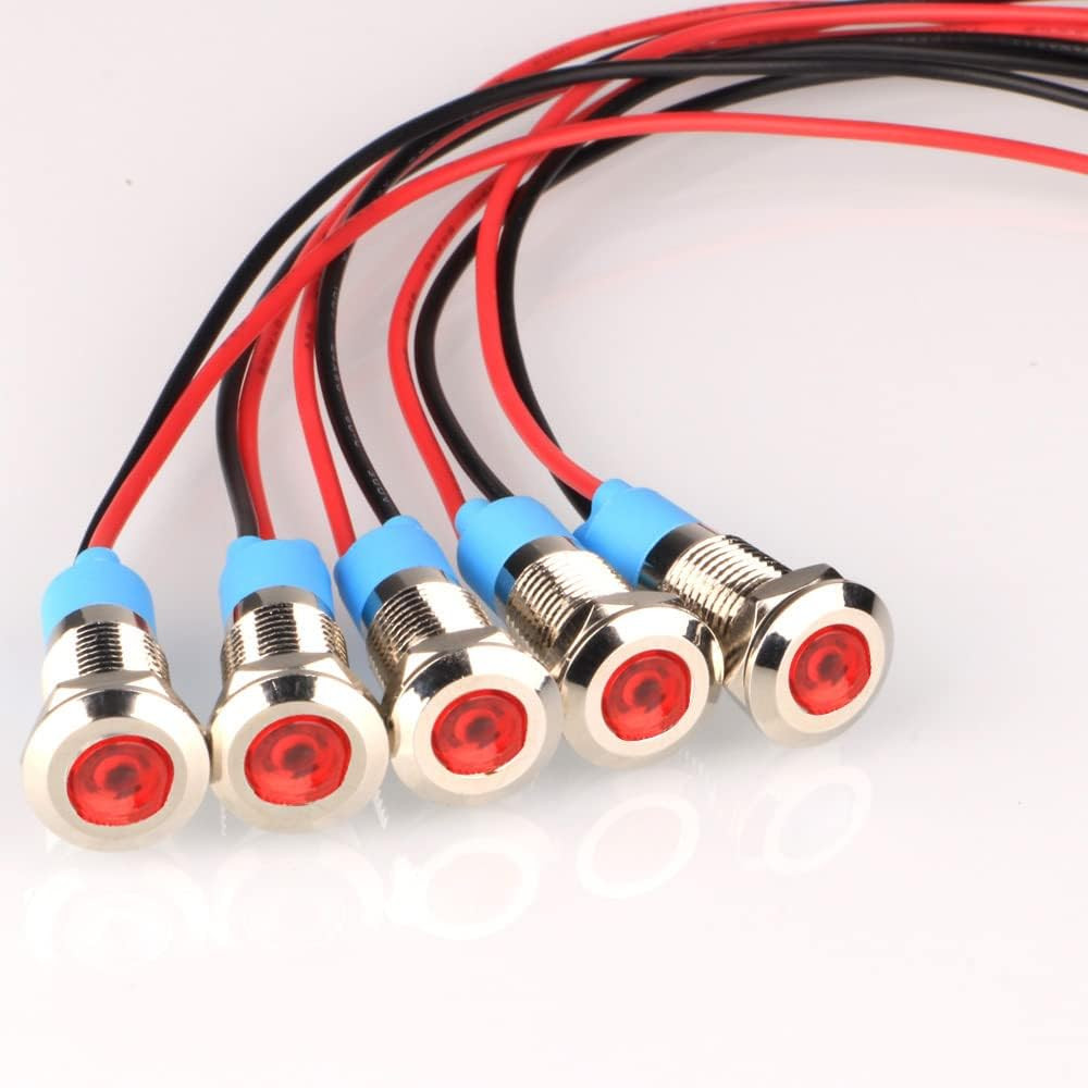 5pcs 8mm LED Metal Indicator Light AC/DC 12-24V Waterproof Signal Lamp Pilot Das