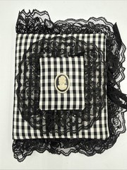 Vintage 1990s Black White Gingham Lace Address Book Cameo Victorian Gothic NOS