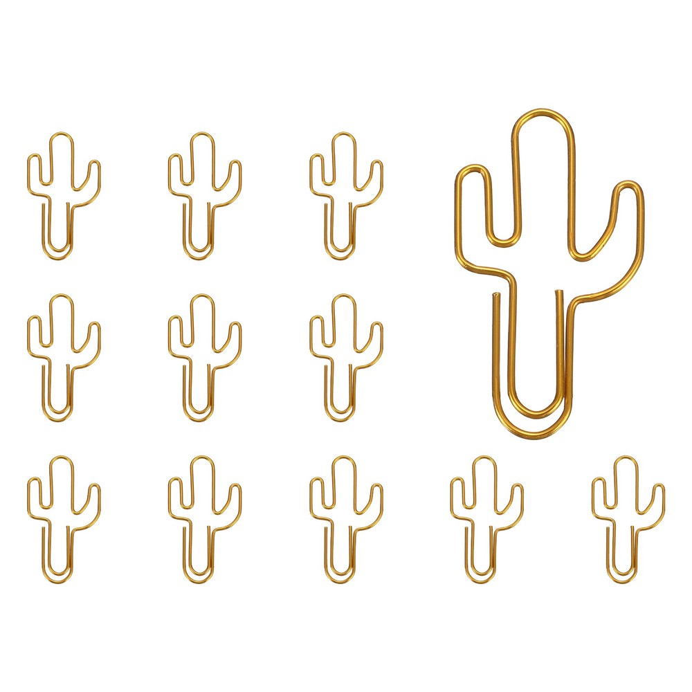 12Pcs Paper Clip, Cactus Shape Paper Clip Small Cute Bookmarks, Gold