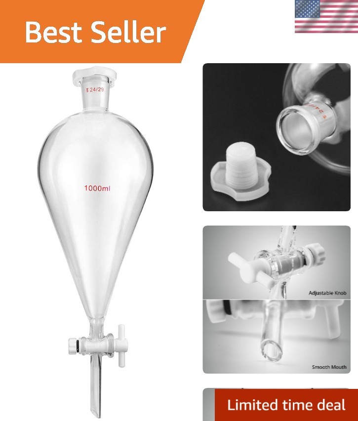 1000ml Separatory Funnel – Clear Glass & Conical Design for Precision